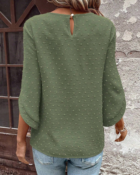 Blus Rundhals Jacquard Enfärgad