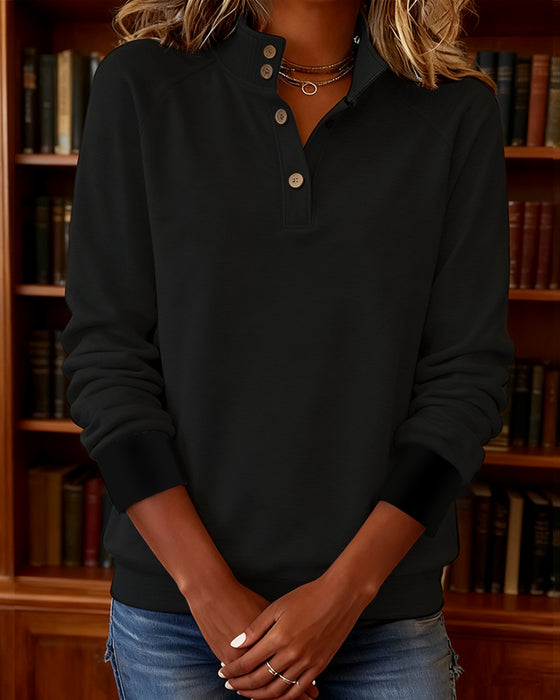 Sweatshirt Med Polokrage Och Halvöppen Knappslå