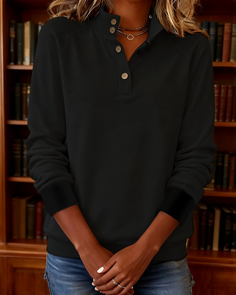 Sweatshirt Med Polokrage Och Halvöppen Knappslå