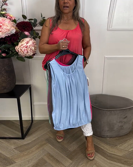 Linne Ärmlös Enfärgad Plisserad