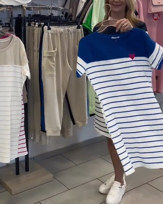 Klänning Rundhalsad Casual Randig