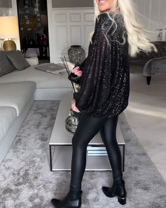 Ballongärm med rund halsad paljett topp