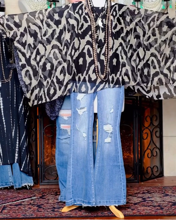 Blus Fladdermusärm Tryck Långärmad