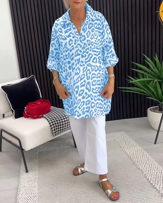 Blus Krage Leopardmönster