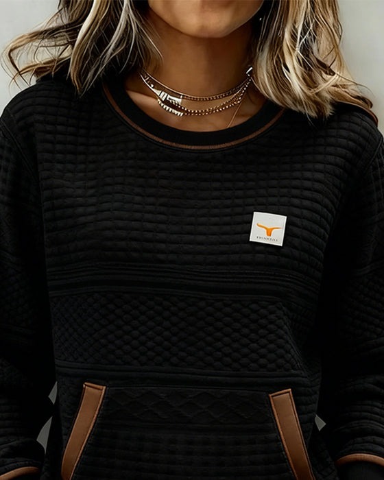 Hoodie Med Rund Halsringning Och Färgblockning