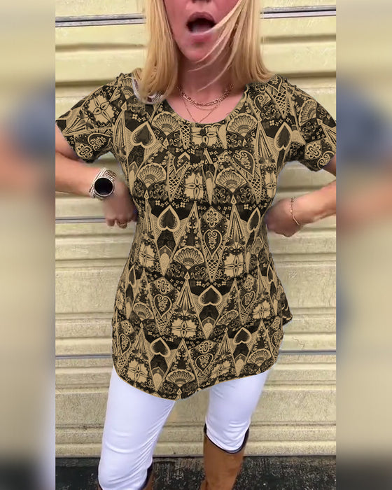 T-shirt med rund hals och tryck i retrostil