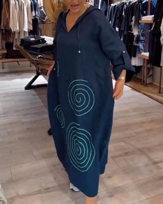 Klänning Med Huva Långärmad Lössittande