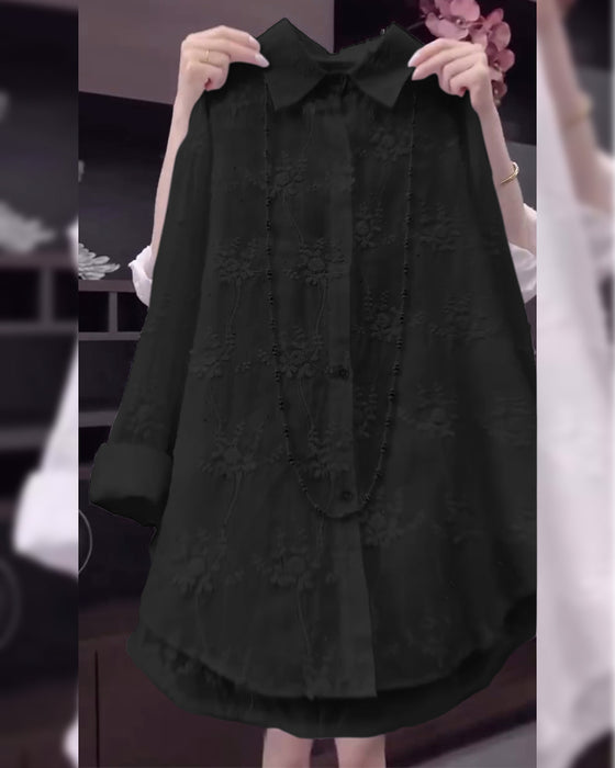 Skjorta Enfärgad Broderad Droppad Axel