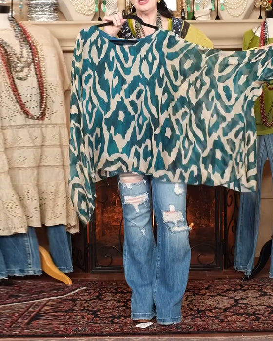 Blus Fladdermusärm Tryck Långärmad