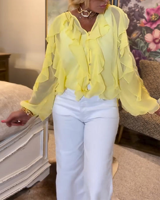 Volangblus I Enfärgat Och Luftigt Tyg