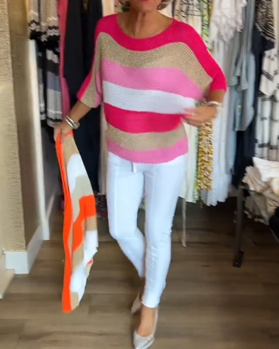 Färgblock tröja med rund hals