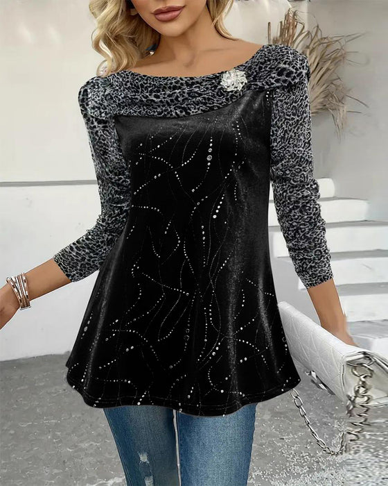 Långärmad Topp Med Leopardmönster