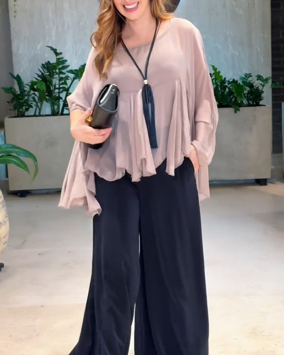 Blus Med Stilren Enfärgad Design