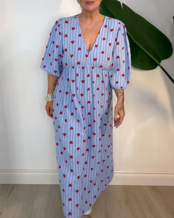 Klänning Elegant V-Ringning Hjärtmönster