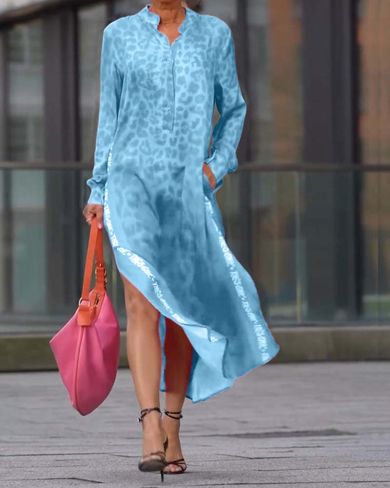 Klänning Långärmad Leopardskrivna Slits