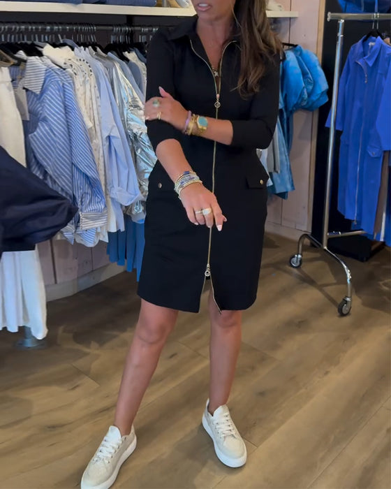 Klänning Slag Enfärgad Dragkedja Lång Ärm