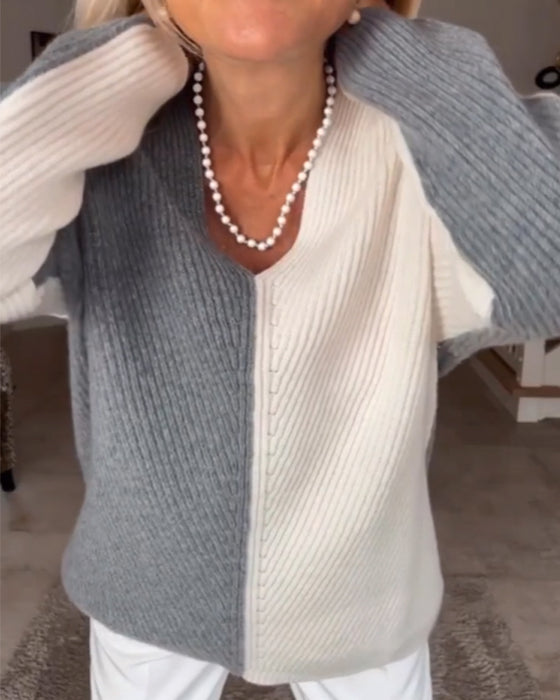 V-ringning färgblocktröja