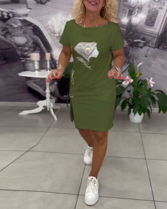 Klänning Tryckt Figursydd Slits