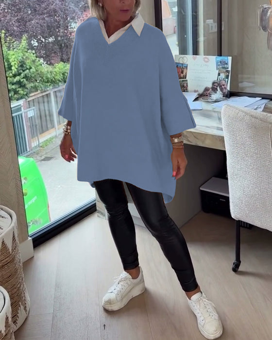 Tröja Med V-Hals, Knäppt Och Asymmetrisk Egenskaper