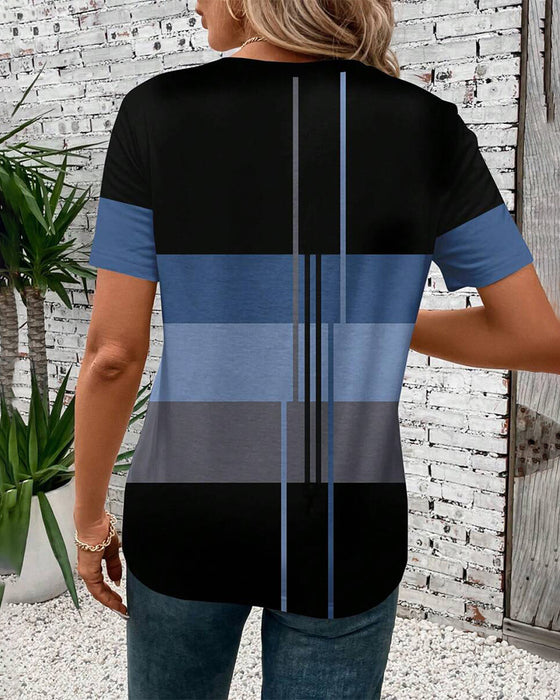 T-Shirt Rund Hals Geometrisk Tryck Kort Ärm