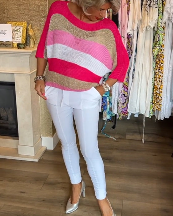 Färgblock tröja med rund hals