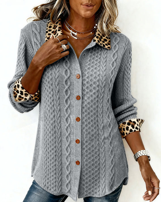 Skjorta Färgblockad Leopardprint Långärmad