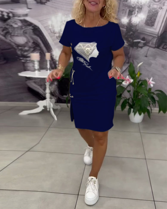 Klänning Tryckt Figursydd Slits