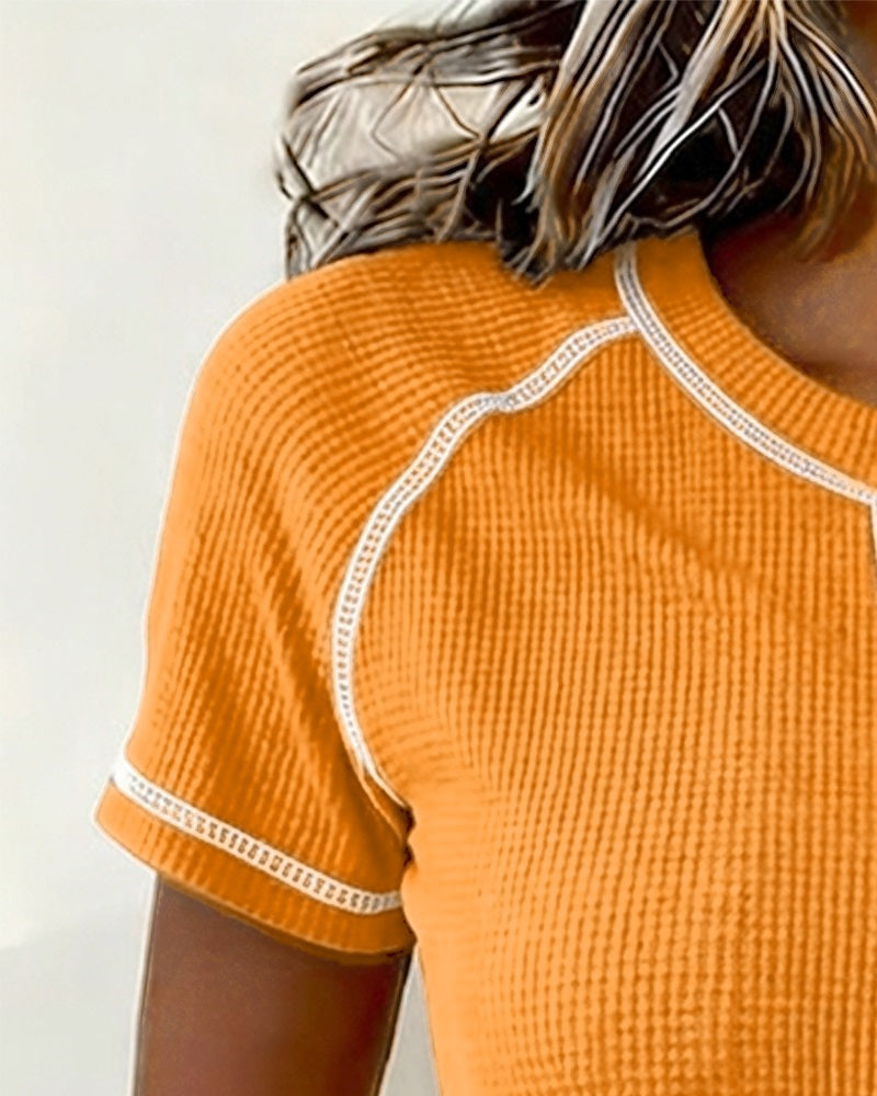 T-Shirt Vävning Waffle Henley