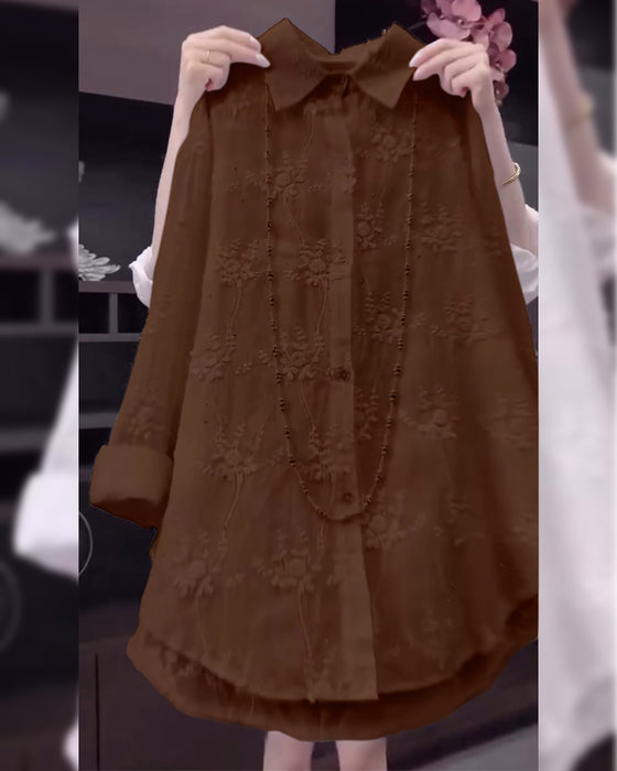 Skjorta Enfärgad Broderad Droppad Axel