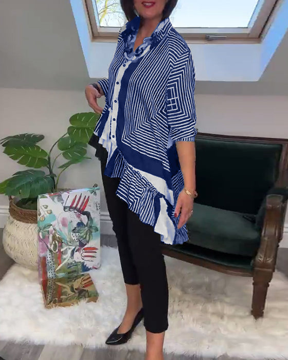 Modetryckt oregelbunden lapptröja med knappar