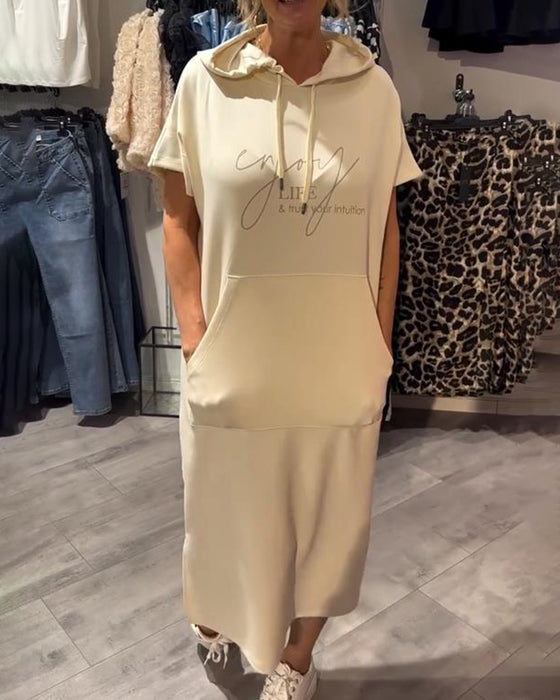 Klänning Med Huva Casual Snörning