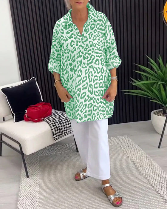 Blus Krage Leopardmönster