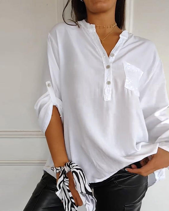 Lös ledig topp med paljetter och patchwork