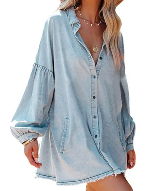 Blus Bubbel Ärm Knapp Casual