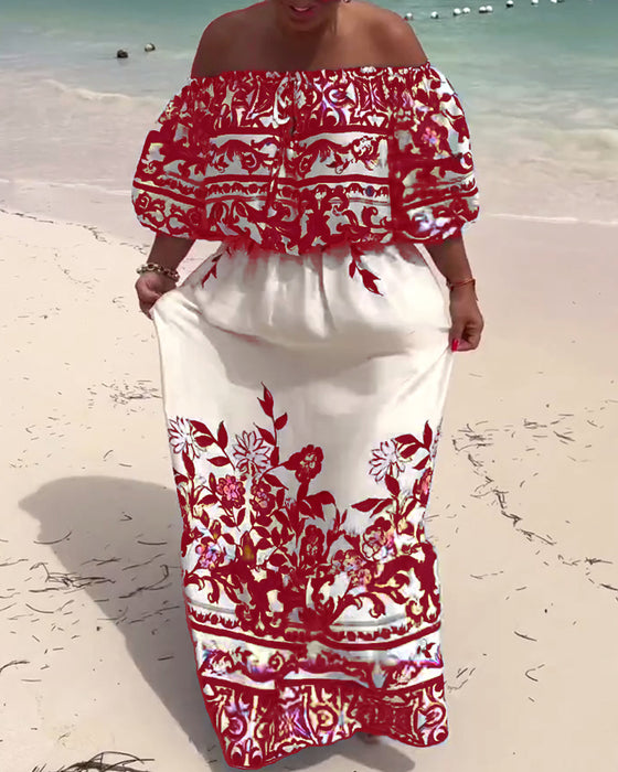 Klänning Off-Shoulder Tryckt Resort
