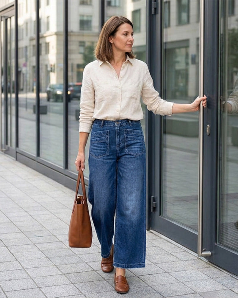 Byxa Dam Casual Hög Midja Bred Benslut