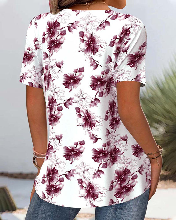 Blus Blommigt Tryck Kortärmad