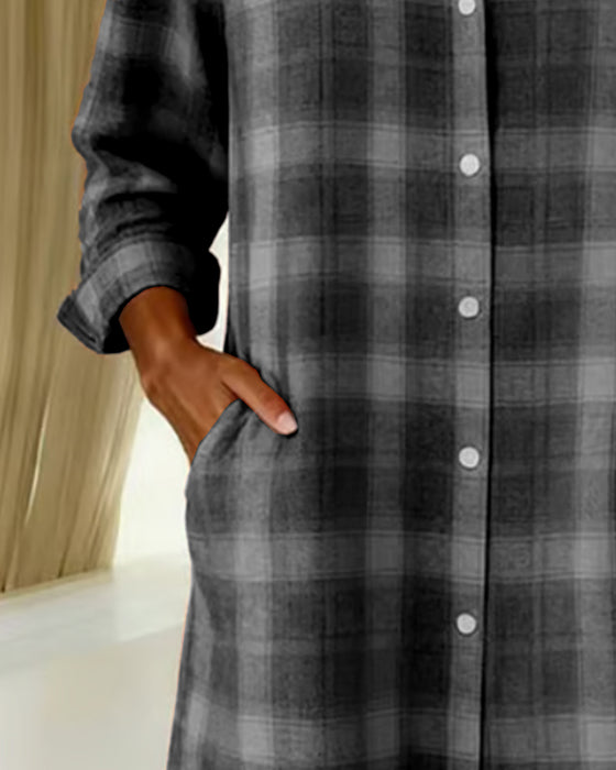 Klänning Skjorta Slag Rutig Knäppning