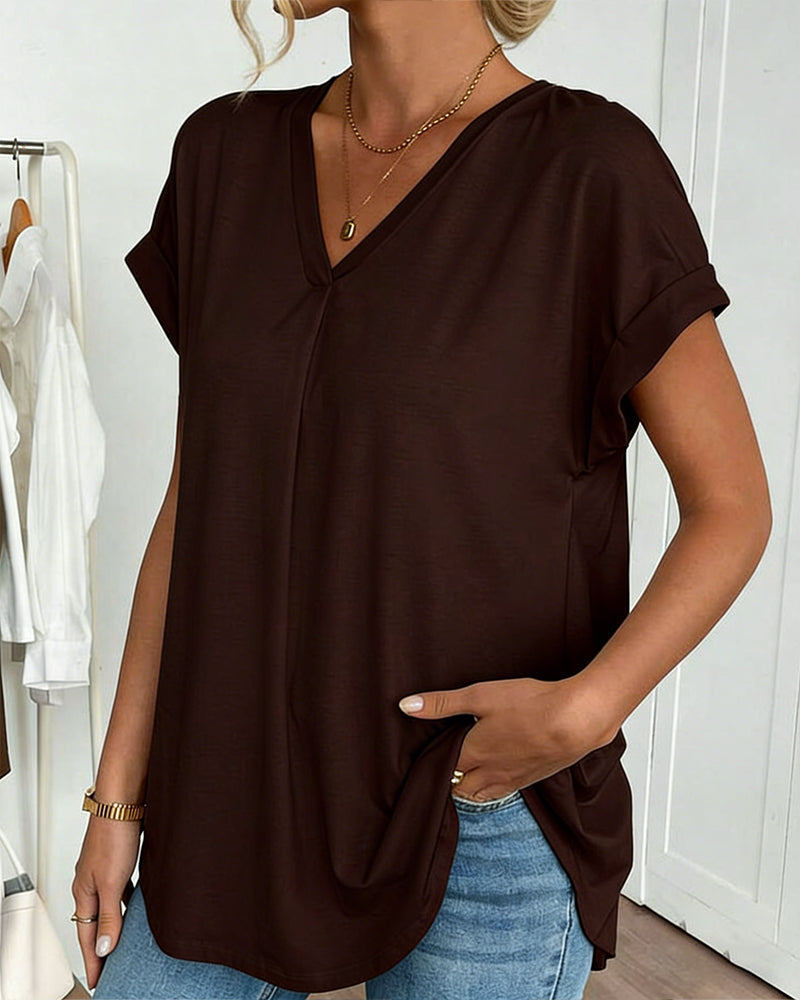 T-Shirt Kortärmad Enfärgad Lapptäcksdesign