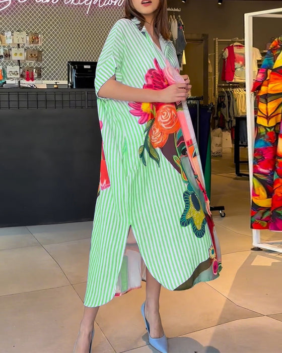 Vertikal randig blus med karaktärstryck i lapel