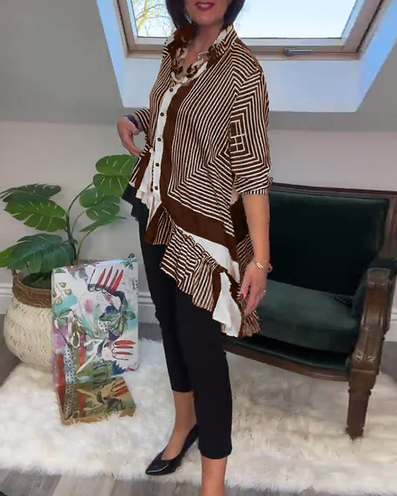 Modetryckt oregelbunden lapptröja med knappar