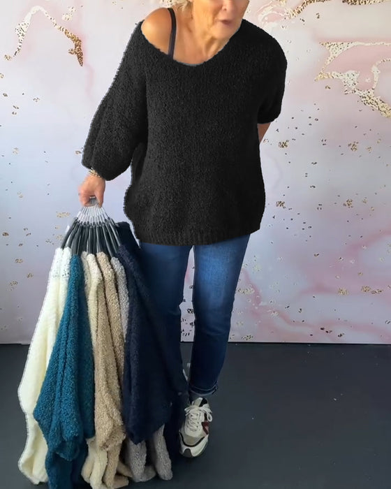 V-ringad enfärgad casual tröja