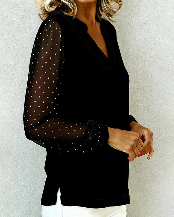 Långärmad Topp I Sammet Med V-Ringning