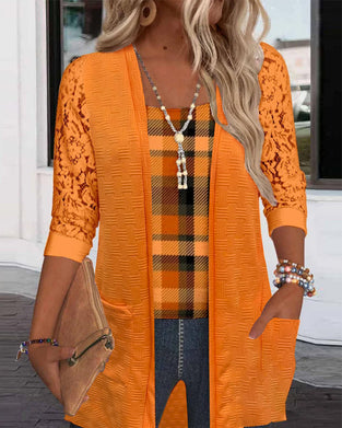 Topp Med Faux Tvådelad Rutig Design