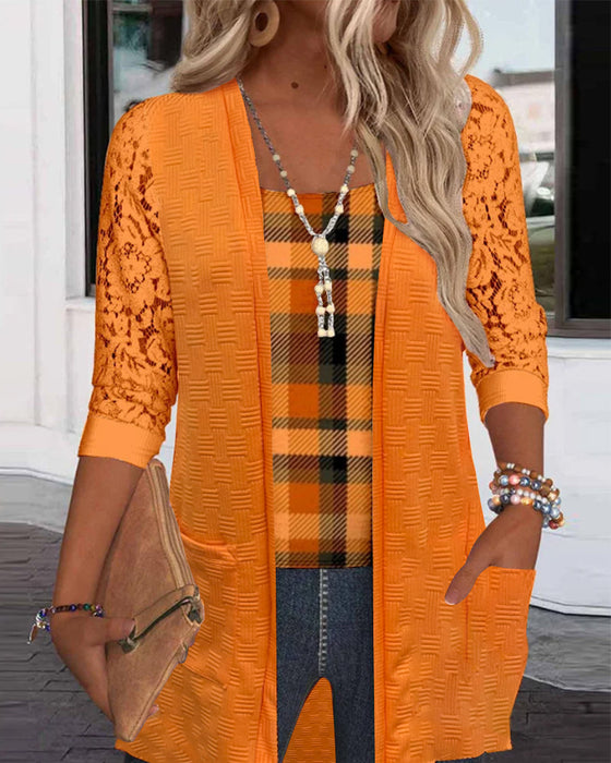 Topp Med Faux Tvådelad Rutig Design