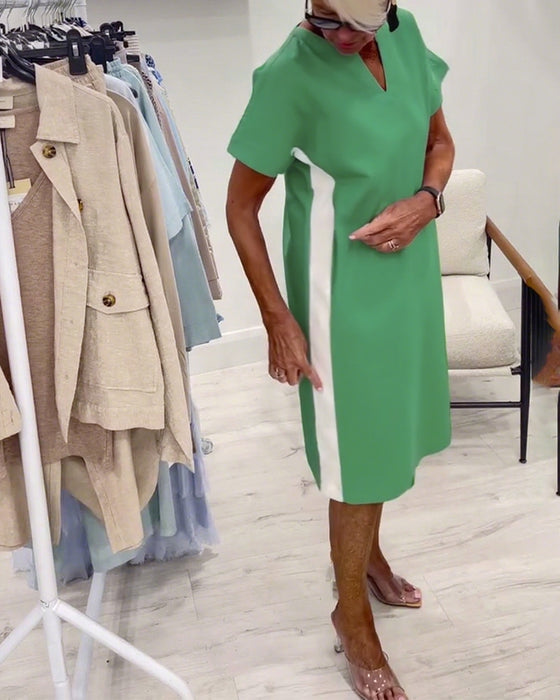 Klänning Kortärmad Kontrastfärg Rak