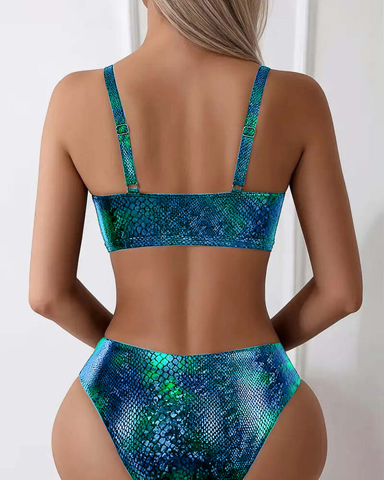 Bikini Ormmönster Bröstknut Höga Midja Triangel