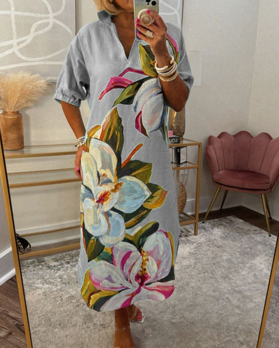 Lös ledig klänning med blommönster