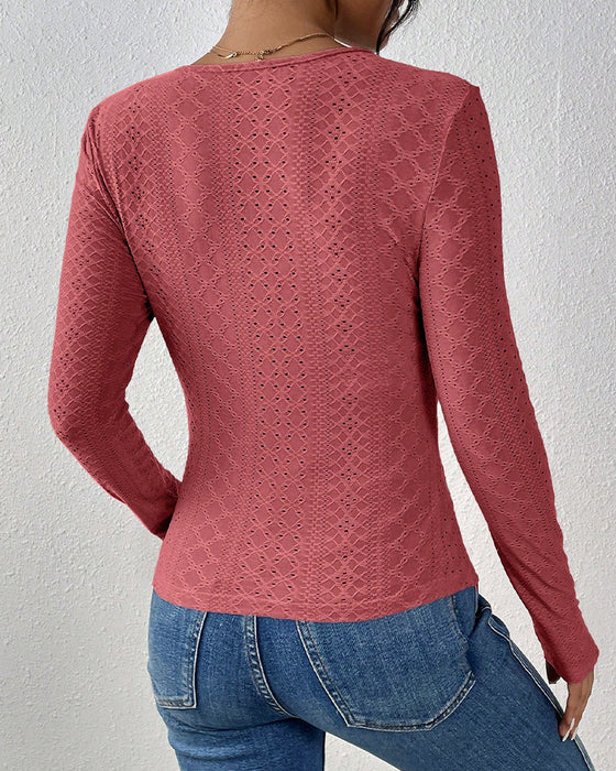 Långärmad Top V-Ringad Spetspanel