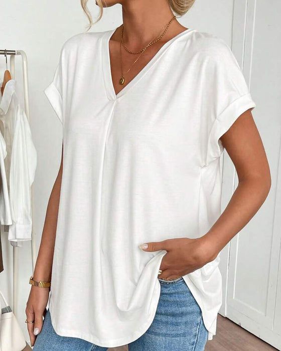 T-Shirt Kortärmad Enfärgad Lapptäcksdesign